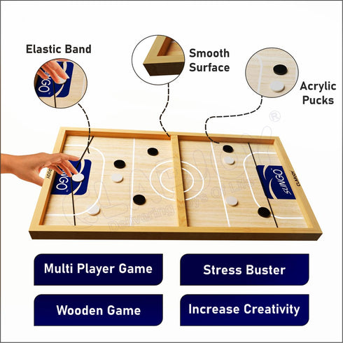 Kids Wooden String Hockey Game Sling Puck Board Hockey