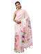 Vasthrlay Pastel Pink Sheer Floral Printed Art Chiffon Saree With Unstitched Blouse