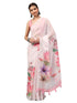 Vasthrlay Pastel Pink Sheer Floral Printed Art Chiffon Saree With Unstitched Blouse