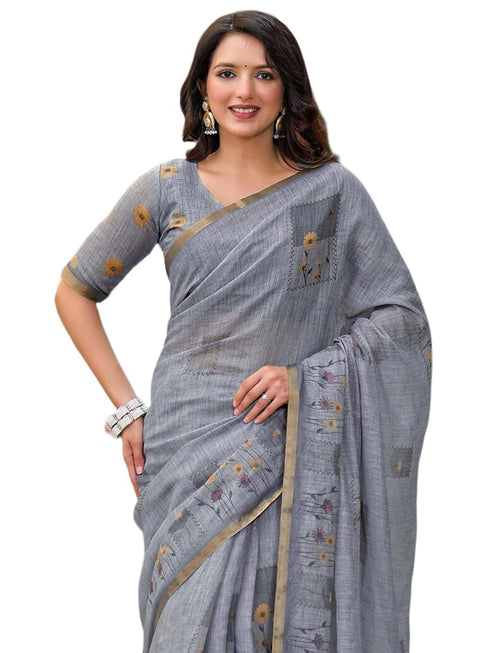 Vasthrlay Womens Printed Unstitched Light Green Saree