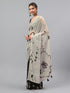Vasthrlay Off White Floral| Solid| Striped Design Georgette Saree With Unstitched Blouse Piece