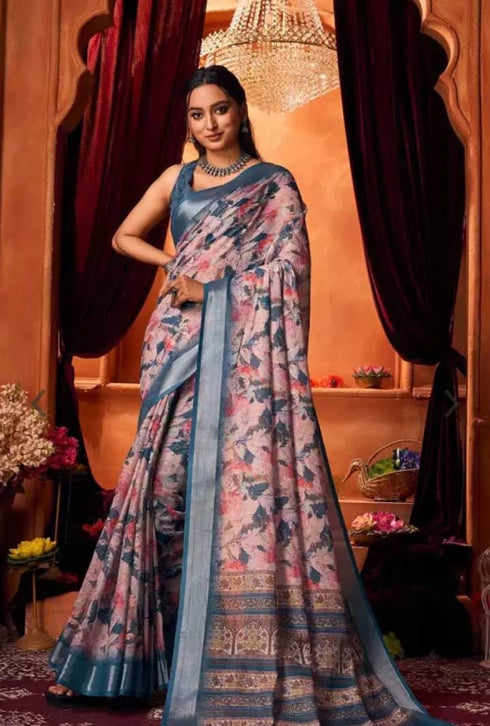 Vasthrlay Women's Cotton Kalamkari Wedding Saree With Blouse Piece