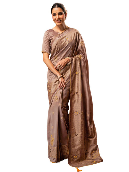 Vasthrlay Vichitra Printed Unstitched Maroon Saree
