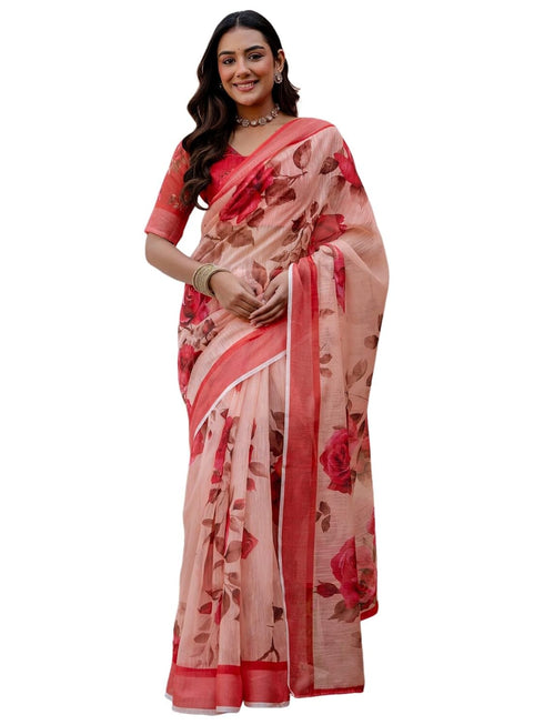 Vasthrlay Womens Printed Unstitched Multicolor Saree