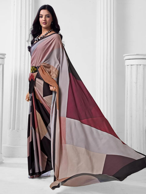 Vasthrlay Abstract Printed Beige Saree