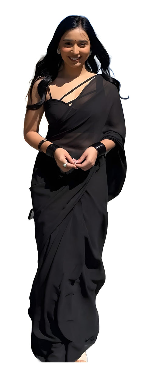 Vasthrlay Red Georgette Unstitched Saree