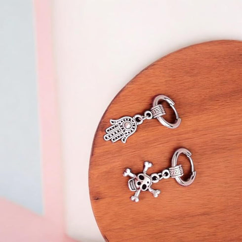 M Men Style Men Fatima Hamsa Hand Palm with Gothic Skeleton Head