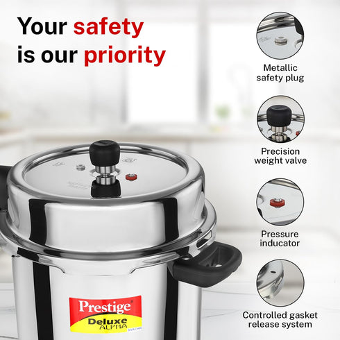 Prestige 3 Litre Stainless Steel Deluxe Alpha Svachh Outer Lid Pressure Cooker