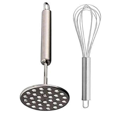 COVETKART Stainless Steel Kitchen Whisk and Pav Bhaji Masher | Set of 2