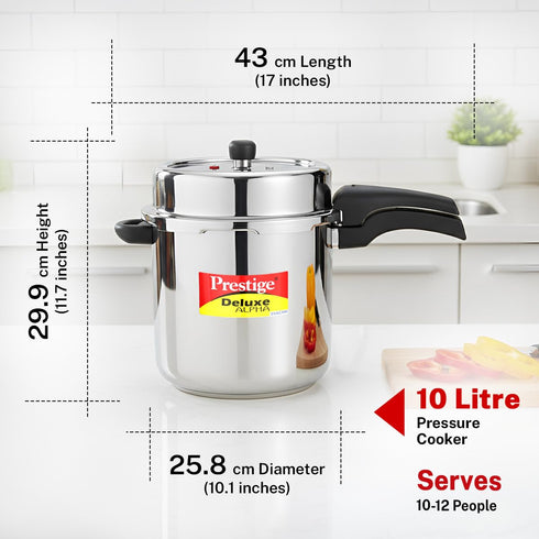 Prestige 3 Litre Stainless Steel Deluxe Alpha Svachh Outer Lid Pressure Cooker