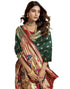 Vasthrlay Paithani Kanjivaram Dark Green Saree With Red Unstitched Blouse Piece