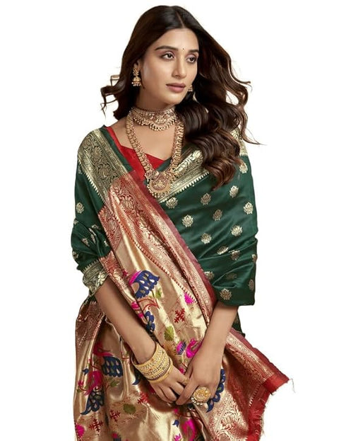 Vasthrlay Paithani Kanjivaram Unstitched Red Saree