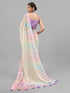 Vasthrlay Off White Floral Printed Georgette Saree With White Solid Georgette Unstitched Blouse