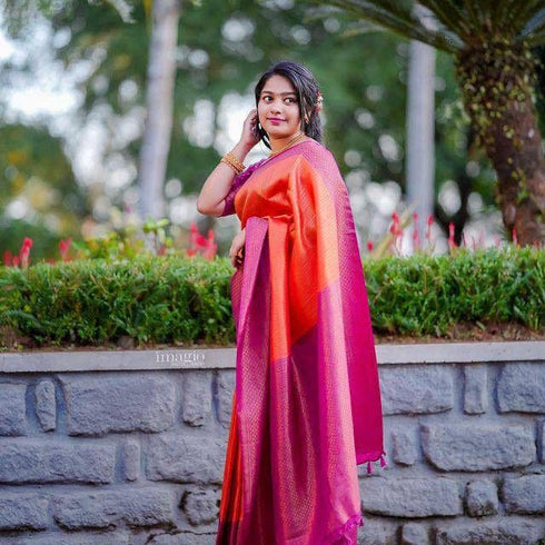 Vasthrlay Orange Kanjivaram Saree