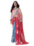 Vasthrlay Abstract Printed Pink And Blue Saree With Unstitched Blouse Piece