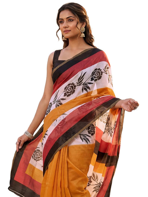 Vasthrlay Printed Lemon Yellow1 Yellow Saree