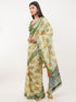 Vasthrlay Womens Green Paisley Printed Linen Saree With Unstitched Blouse Piece