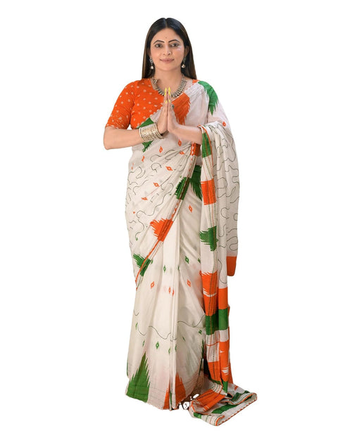 Vasthrlay Republic Tricolor Unstitched Multicolor Saree