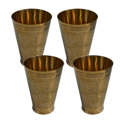 Pure Brass Handcrafted Lassi Glass | Pack of 4