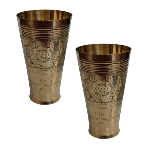 Pure Brass Flora Design Lassi Glass | Pack of 2