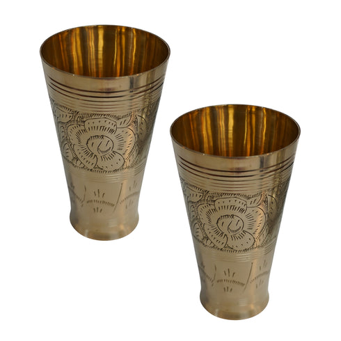 Pure Brass Flora Design Lassi Glass | Pack of 2