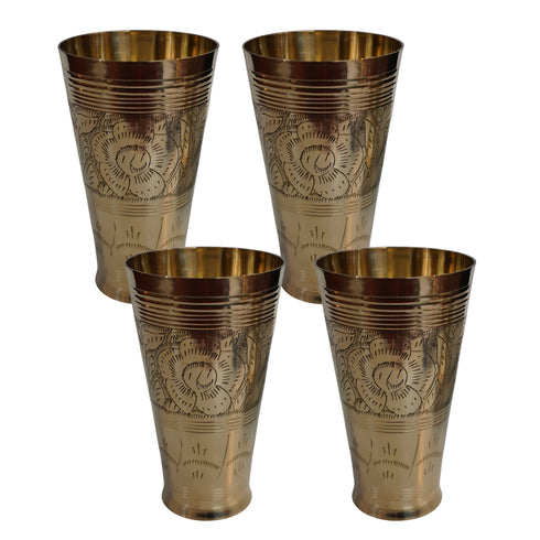 Pure Brass Flora Design Lassi Glass | Pack of 4