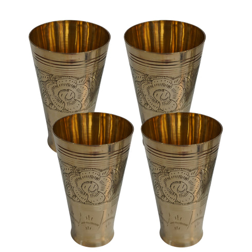 Pure Brass Flora Design Lassi Glass | Pack of 4
