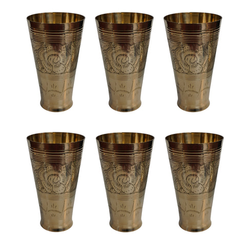 Pure Brass Flora Design Lassi Glass | Pack of 6