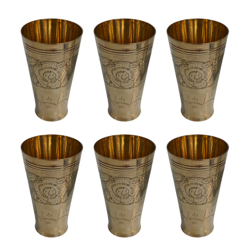 Pure Brass Flora Design Lassi Glass | Pack of 6