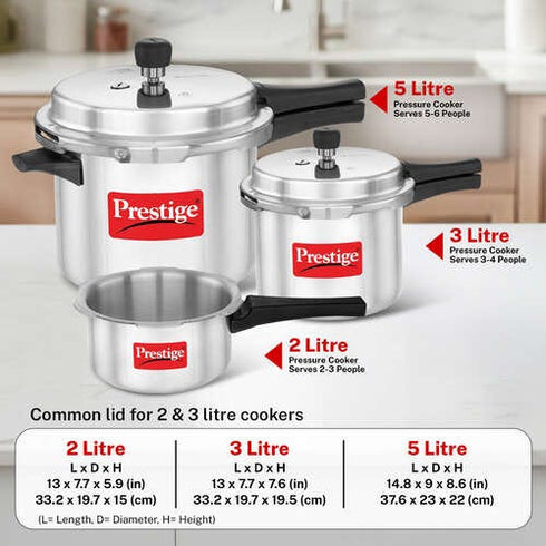 Prestige Popular Aluminium Staight Wall Outer Lid Pressure Cooker 5 L Combo