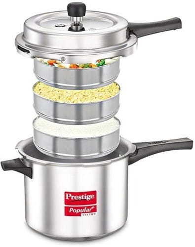 Prestige Popular Svachh Kitchen Starter Combi Pack 5 L 3 L Outer Lid Induction Bottom Pressure Cooker Combo