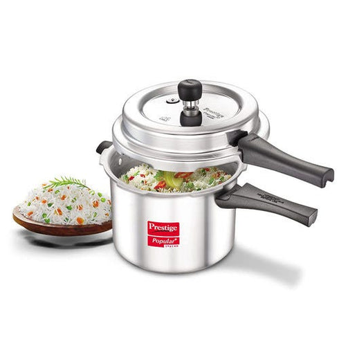 Prestige Popular Plus Svachh Virgin Aluminium Spillage Control Pressure Cooker 5 L Silver