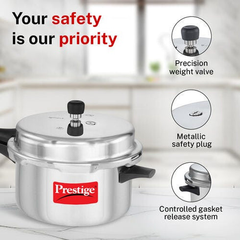 Prestige Popular Virgin Aluminium Precision Weight Valve Pressure Cooker 7.5 L Silver