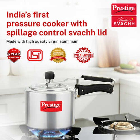 Prestige Nakshatra Plus Svachh Aluminium Spillage Control Pressure Cooker 2 L Silver