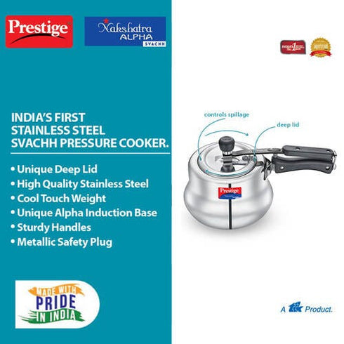 Prestige Nakshatra Alpha Svachh Stainless Steel Spillage Control Handi 5.5 L