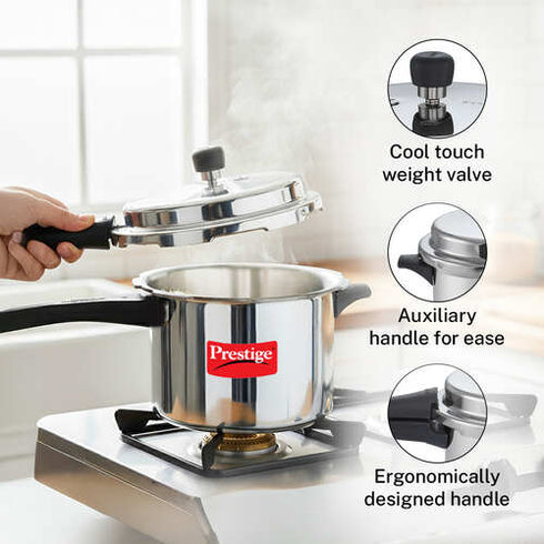 Prestige Popular Virgin Aluminium Precision Weight Valve Pressure Cooker 5 L Silver