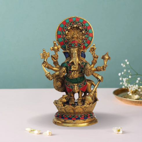 Brass Drishti Ganesh Stone Statue 2.3Kg