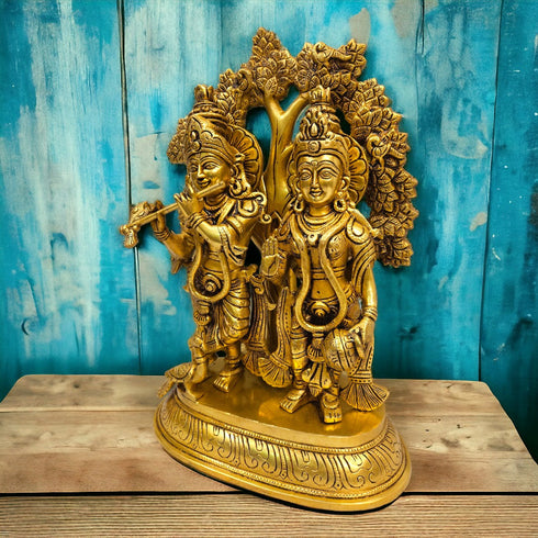 Tamas Brass Hindu Divine Love Couple Radha Krishan Idol/Statue(Golden) Free Luxury Gift BOX
