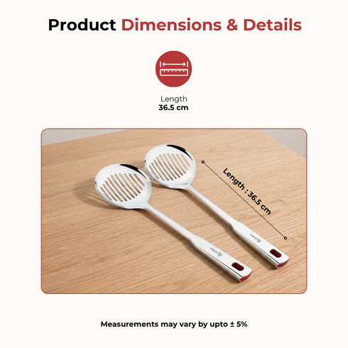 Vinod Stainless Steel Queens Skimmer Slotted Spoon Set of 2 36.5 cm Highest Grade Stainless Steel Rust Free Dishwasher Safe No 1