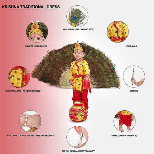 Raj Fancy Dresses Radha and Krishna Feather| Print Janmashtami Mythological Character Costume