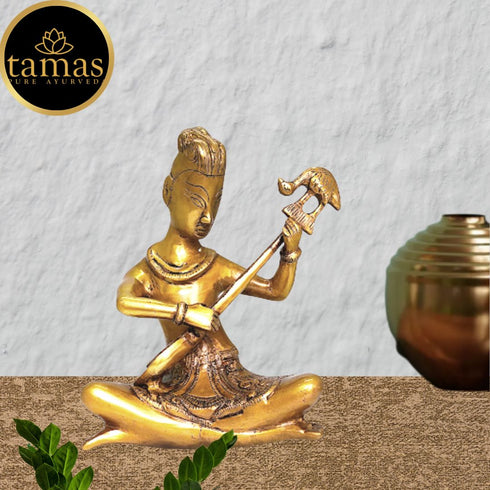 Tamas Brass Musician Sitting with Musical Instrument Sitar Showpiece