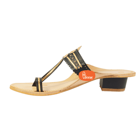 Vhaanfootwear Black & Gold Color Soft Kolhapuri Chappal for women by vhaan