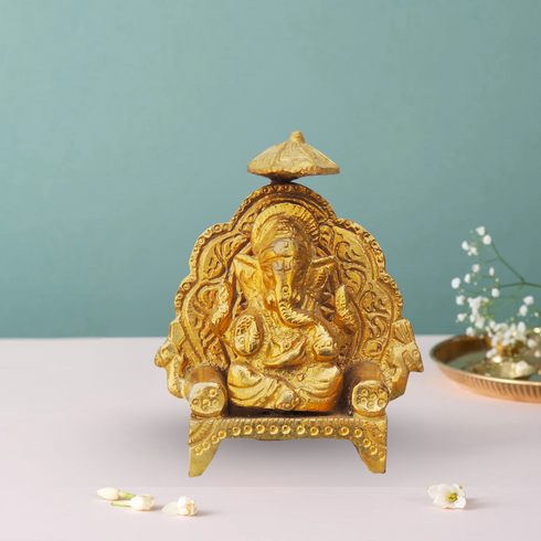 Brass Ganesh Ji With Chatri God Idol Statue 0.19Kg