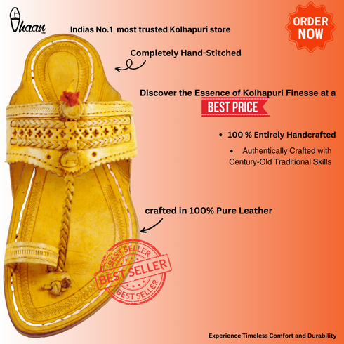 Vhaanfootwear Single wadi Yellow Pure Leather Kapashi Kolhapuri Chappal For Men Vhaan