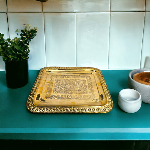 Tamas Brass Handicrafts Rectangular Tray Home Dining Table Decorative Tray Home Temple Pooja Tray