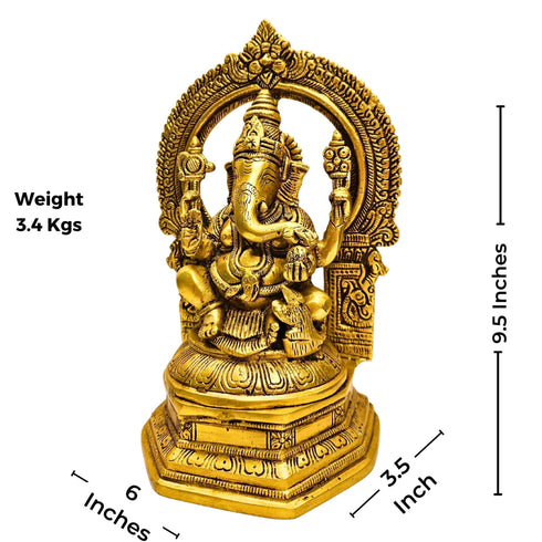 Tamas Brass Lord Ganesha with Aureole and Kirtimukha Statue/Idol
