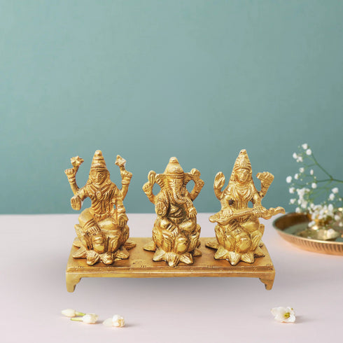 Brass Lakshmi Ganesh Saraswati Statue 0.61Kg