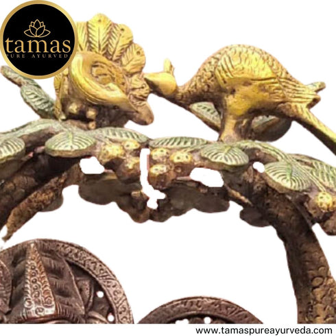 Tamas Brass Handcrafted Radha Krishna Yugal Jodi with Flute Statue / Idol with Antique Finish (Golden & Brown) (Pack of 1)