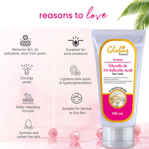 Globus Naturals Glycolic & Salicylic acid Pimple clear Face wash
