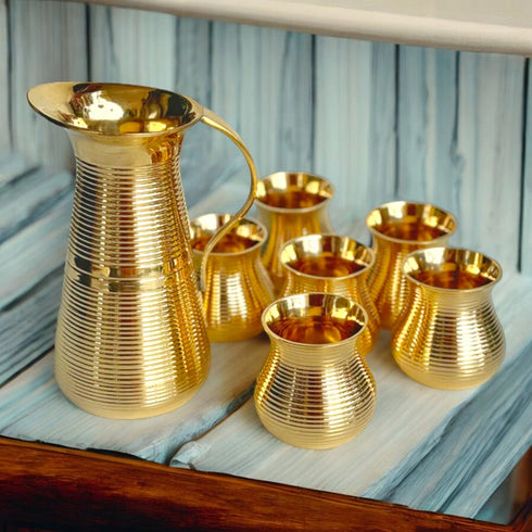Tamas Brass Pitcher Shape Jug and 4 Glasses Set